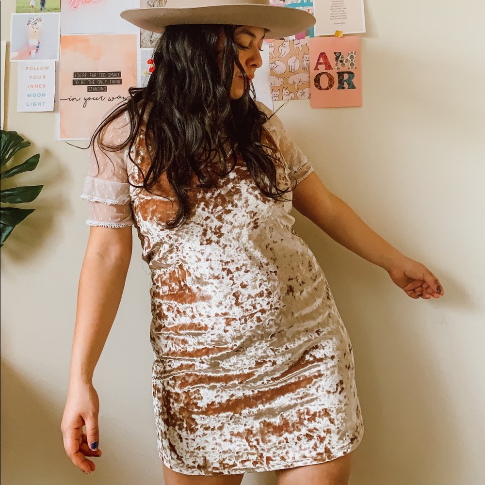 Forever 21 Champagne Gold Crushed Velvet Slip Dress